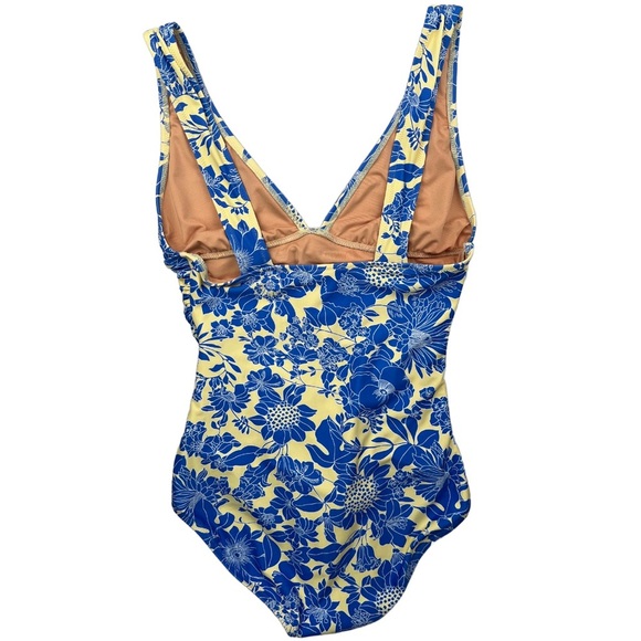 J.CREW Women's Ruched Blue Floral One-Piece Swimsuit In Size 8 - Picture 3 of 5